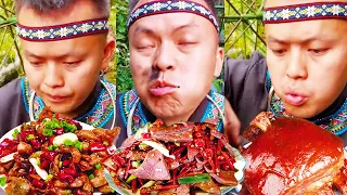 【ASMR MUKBANG】Miao cuisine:Challenge to eat pork liver made of pot ashes, it's spicy enough!