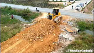 Amazing Techniques Building New Road Connecting By Operator Skills Stronger Dozer Pushing Stone