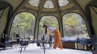 पैनोरमा दृश्य में अद्भुत इन्फ्लेटेबल तम्बू एकल कैम्पिंग / एक आरामदायक तम्बू ASMR में आराम