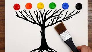 Easy Huge Tree Painting Using Sponge｜Step By Step｜Satisfying Art (1244)