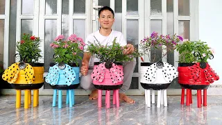 Recycling Plastic Bottles into Colorful Ladybug Planter Pots | 5T1 Garden