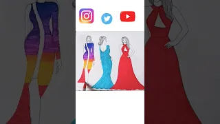 Costume - Instagram vs Twitter vs YouTube || Beautiful Dress Painting || #shorts #creativeart ❤️