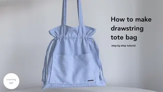 DIY drawstring tote bag | How to make drawstring tote bag with outside pocket