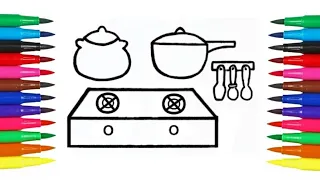 Kitchen Utensils Drawing, painting and colouring for kids and toddlers || Kitchen equipment drawing.