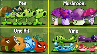 4 Team PEA x MUSHROOM x ONE HIT x VINE - Who Will Win? - PvZ 2 Team Plant Battlez