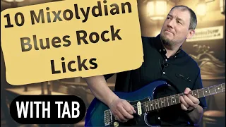 10 Blues Rock Licks in C Mixolydian with tab on screen