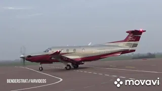 Pilatus PC-12/47E в Гомеле, (16.01.2020) Посадка - запуск - руление - взлет