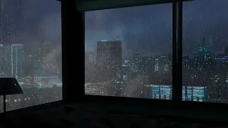 The sound of rain. Засыпай за 5 минут в сильный дождь с грозой за окном большого города.