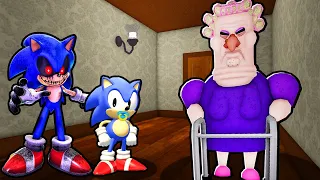 SONIC.EXE AND BABY SONIC VS ESCAPE GRUMPY GRAN IN ROBLOX