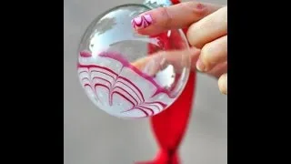 Water Marble Candy Cane Glass Ornament with Nail Polish Tutorial