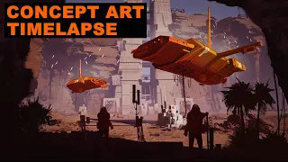 3D to 2D Concept Art Workflow Time Lapse - Cave Sanctuary