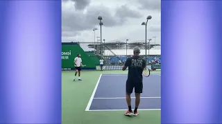 Tsitsipas' father Apostolos recording Stefanos in Shanghai