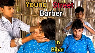 Roadside Head Massage by Young Street barber in Bihar (Madhubani) Episode-2