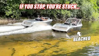 Taking Our Supercharged Mini Jet Boats Up the SHALLOWEST River Possible... NAILED a Boulder!!!