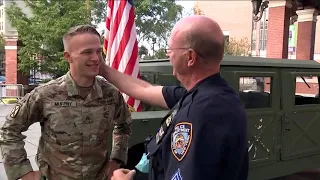 Son comes home early from Afghanistan to surprise father