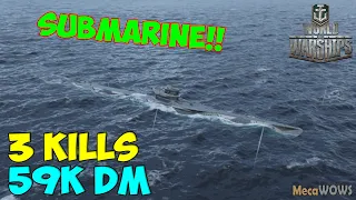 World of WarShips | U-69 | 3 KILLS | 59K Damage - Submarine Replay Gameplay 4K 60 fps