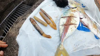 PESCAMOS E PREPARAMOS UMA IGUARIA DO MAR (PEIXE ASSADO E CANIVETE) | Pescaria no mar