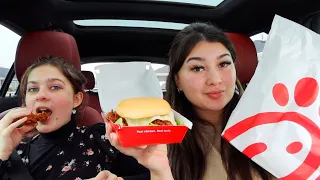 CHICK-FIL-A MUKBANG w/ Sister | Deluxe Spicy Chicken Sandwich, Spicy Chicken Strips