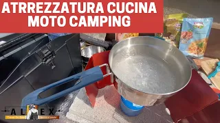 ATTREZZATURA CUCINA DA CAMPEGGIO per MOTO CAMPING con Trk 502 x. TEST FORNELLO A GAS E PASTA PRONTA