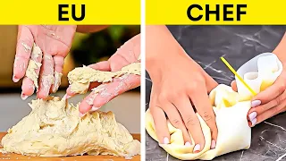 Eu vs Chef Profissional!🧑‍🍳 Truques Fáceis que Melhorarão Suas Habilidades Culinárias!