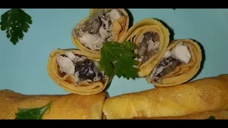 Очень вкусные блинчики с мясом и грибами. Просто и вкусно