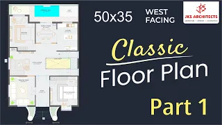 50'x35' West Facing Floor Plan Design | 2D drawings | house design double floor | 50'x35' part-1