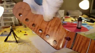 Applying Tru-Oil to Warmoth Roasted Flame Maple Neck // Fender Partscaster Update #2