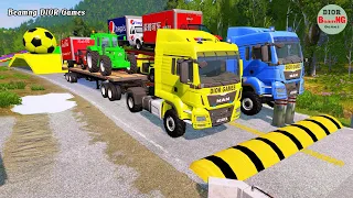 Double Flatbed Trailer Truck vs speed bumps|Busses vs speed bumps|Beamng Drive|517