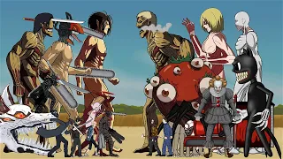 Chainsawman Devil, Denji, Power, Makima, vs Eren Titan, Cartoon Cat, Siren head, Jeff, Jason -DC2