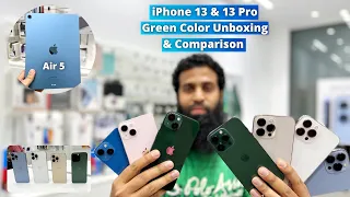 iPhone 13 Green & 13 Pro Alpine Green Colour Comparison | iPad Air 5 Blue Unboxing