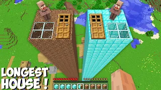 Which LONGEST HOUSE IS THE BEST DIAMOND HOUSE VS DIRT HOUSE in Minecraft ? SECRET DOOR !