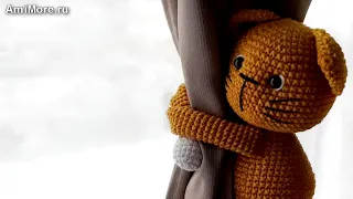 Амигуруми: схема Котик - держатель штор. Игрушки вязаные крючком - Free crochet patterns.