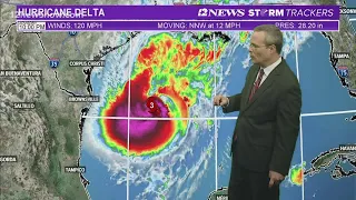 Hurricane Delta will continue toward coast overnight, winds now at 120 mph