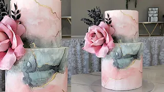 UPDATE! New Trend Edible Marbled Alcohol Ink Painted Cake | Modern Cake Design | Cake Decorating