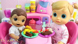 Baby Alive Otavinho e Analu Comendo Almocinho de Massinha Play Doh Baby Doll Eats Meal PlayDoh