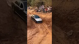 Maybach super luxury sedan on the off-road racing track