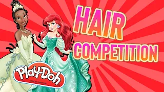 Disney Princesses Play-Doh Hair and Singing Competition with Tiana and Ariel!