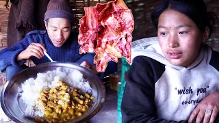 somuhang takes pork from the village @shepherdlifeofnepal
