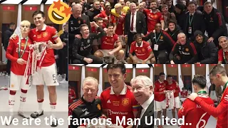 Manchester United dressing room celebration with Sir Alex Ferguson after winning the Carabao Cup.