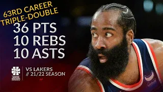 James Harden 36 pts 10 rebs 10 asts vs Lakers 21/22 season