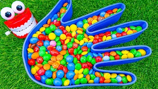 Satisfying Video | Rainbow Bathtub Hand Full of Candy Skittles with Soccer Grid Ball & Glossy Slime