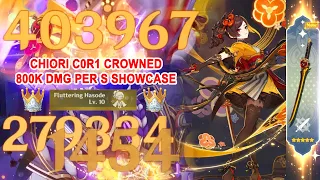 Chiori C0R1 Crowned 800k DMG Per S Showcase - New Next Gen Geo DPS & Sub DPS 4.5 Genshin Impact