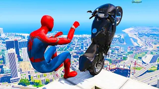 GTA 5 Spiderman Motorcycle Stunts #11 - Spider-Man Jumps & Fails, Gameplay