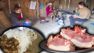 Pork Fry Recipe & lentils Curry with rice cooking and Eating in Nepali Village kitchen #mukbang