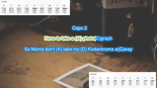 Kodachrome (capo 2) by Paul Simon play along with scrolling guitar chords and lyrics