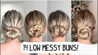 14 LOW MESSY BUNS ANYONE CAN DO! | Medium & Long Hairstyles | Thick Hair | Fine Hair| School Hair