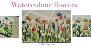 Beautiful flower scene, using watercolours and washi tape #artforbeginners #watercolorpainting
