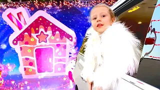 Nastya e papai na viagem de Natal para o parque de Natal