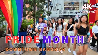 [4K UHD] Walking around Downtown Bangkok during Pride Month 2024