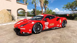 Forza Horizon 5 . Ferrari #62 Risi Competizione 488 GTE 2019 . Car Show Speed Jump Crash Test Drive